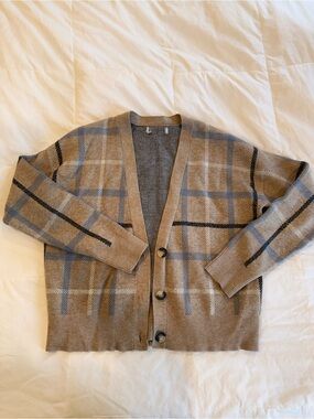 Plaid Knit Cardigan Sweater